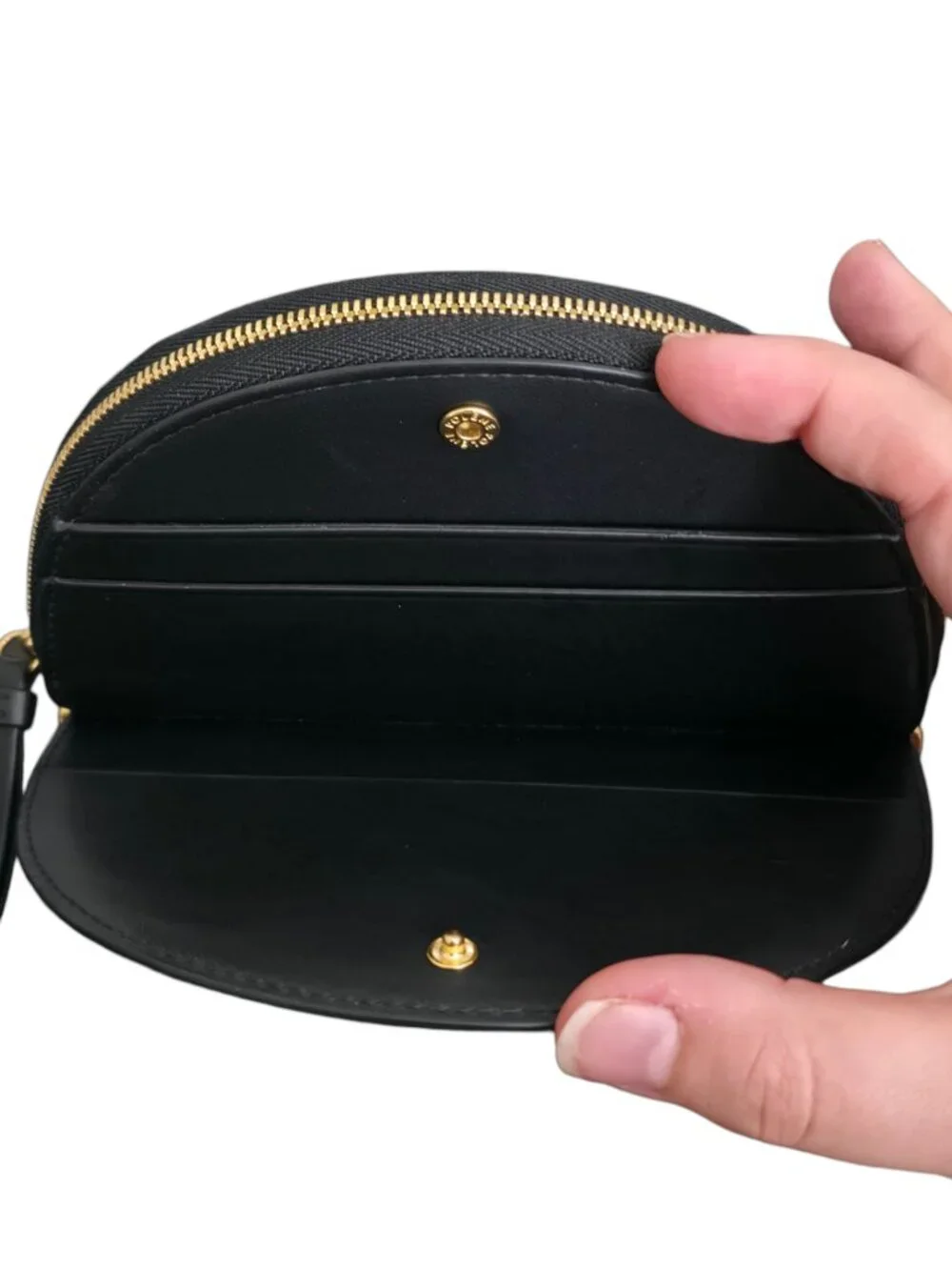 Polene Half Moon Wallet Black Smooth Calfskin Leather Zip Around Demie Lune